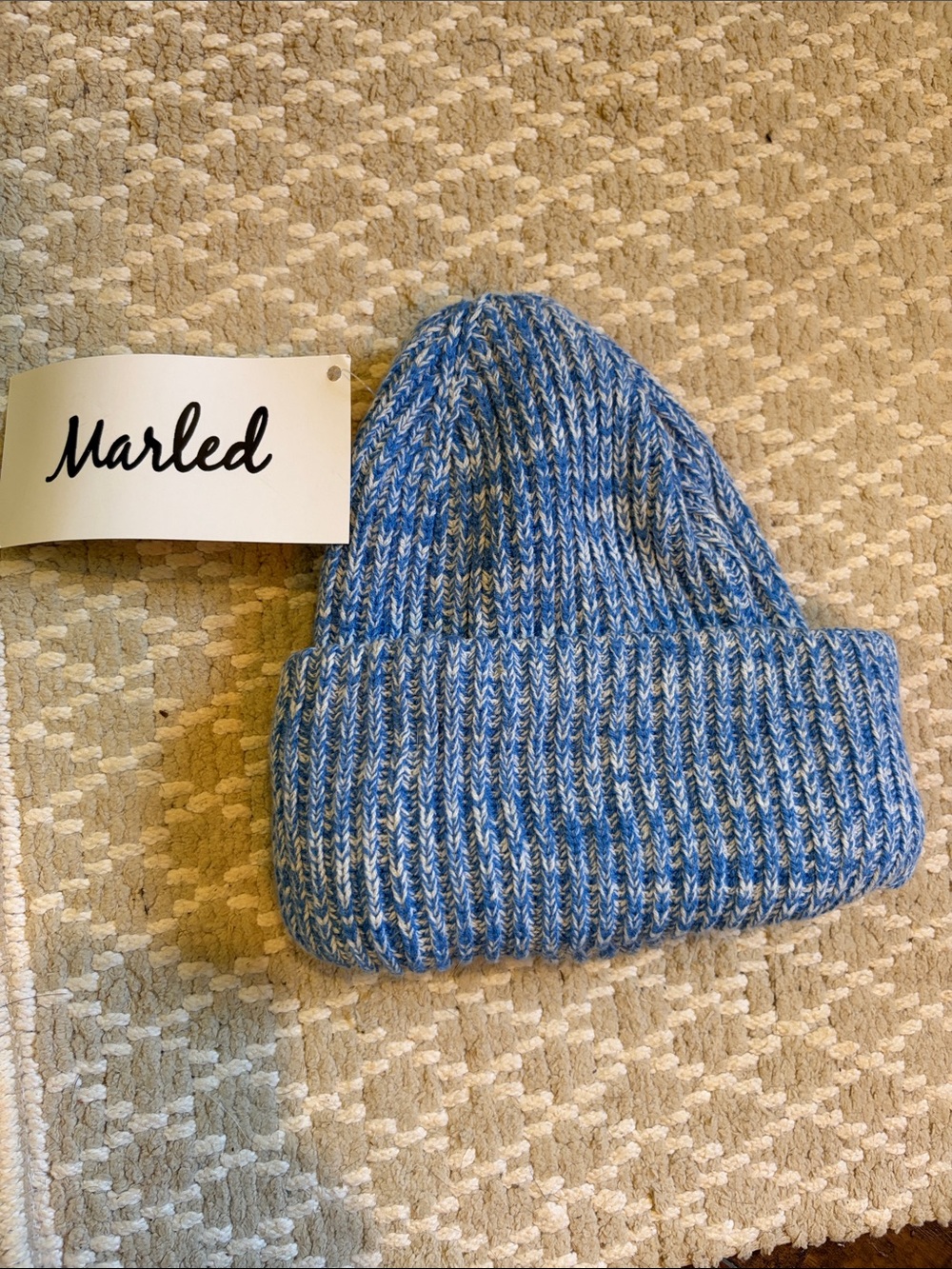 Marled Blue and White Kids Marled Knit Cuffed Beanie